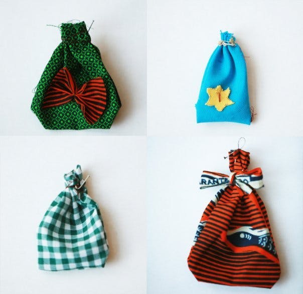 Colorful ash day bags made from different textiles.