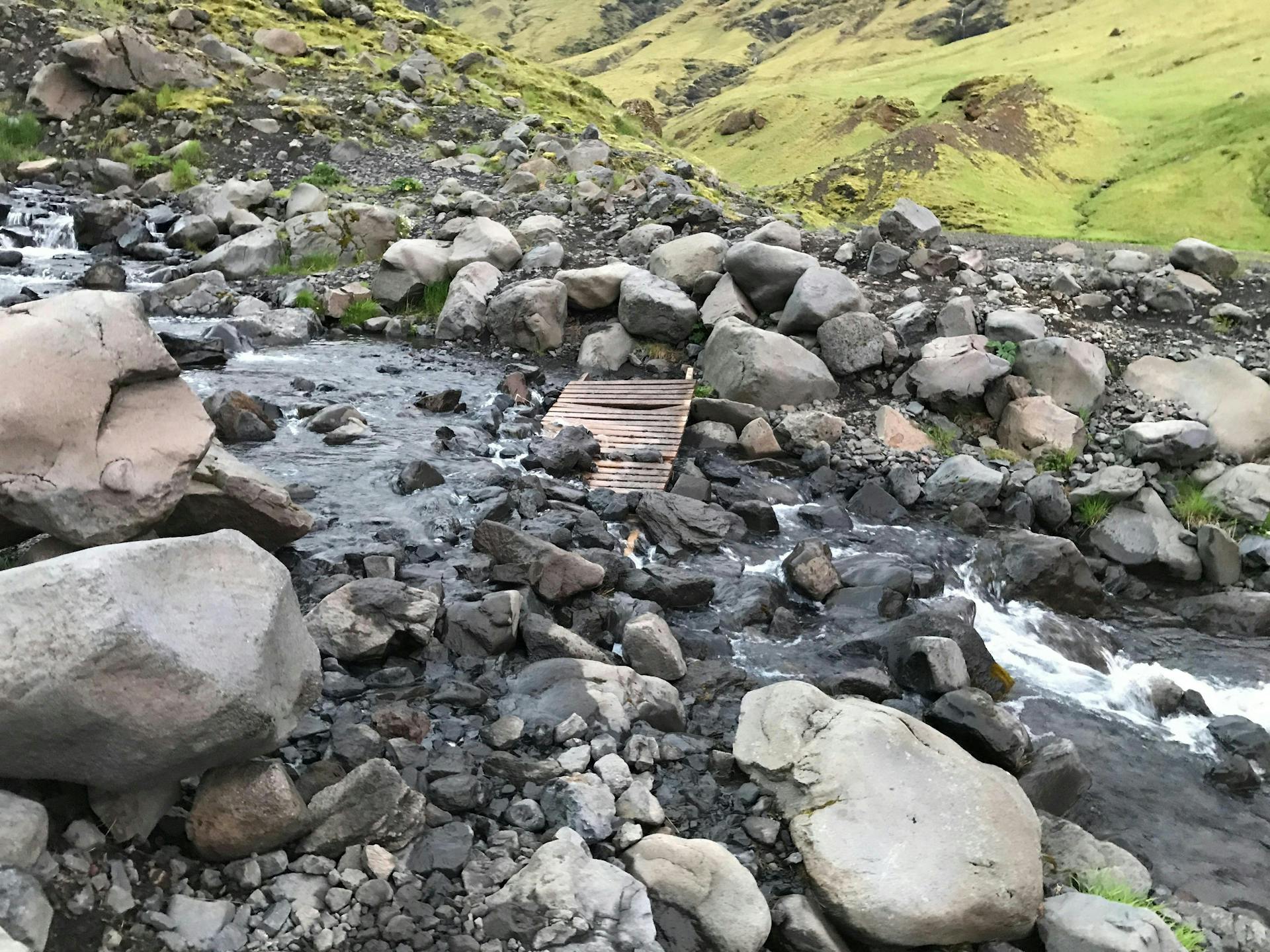 A water stream in the walk to Seljavallalaug, Iceland