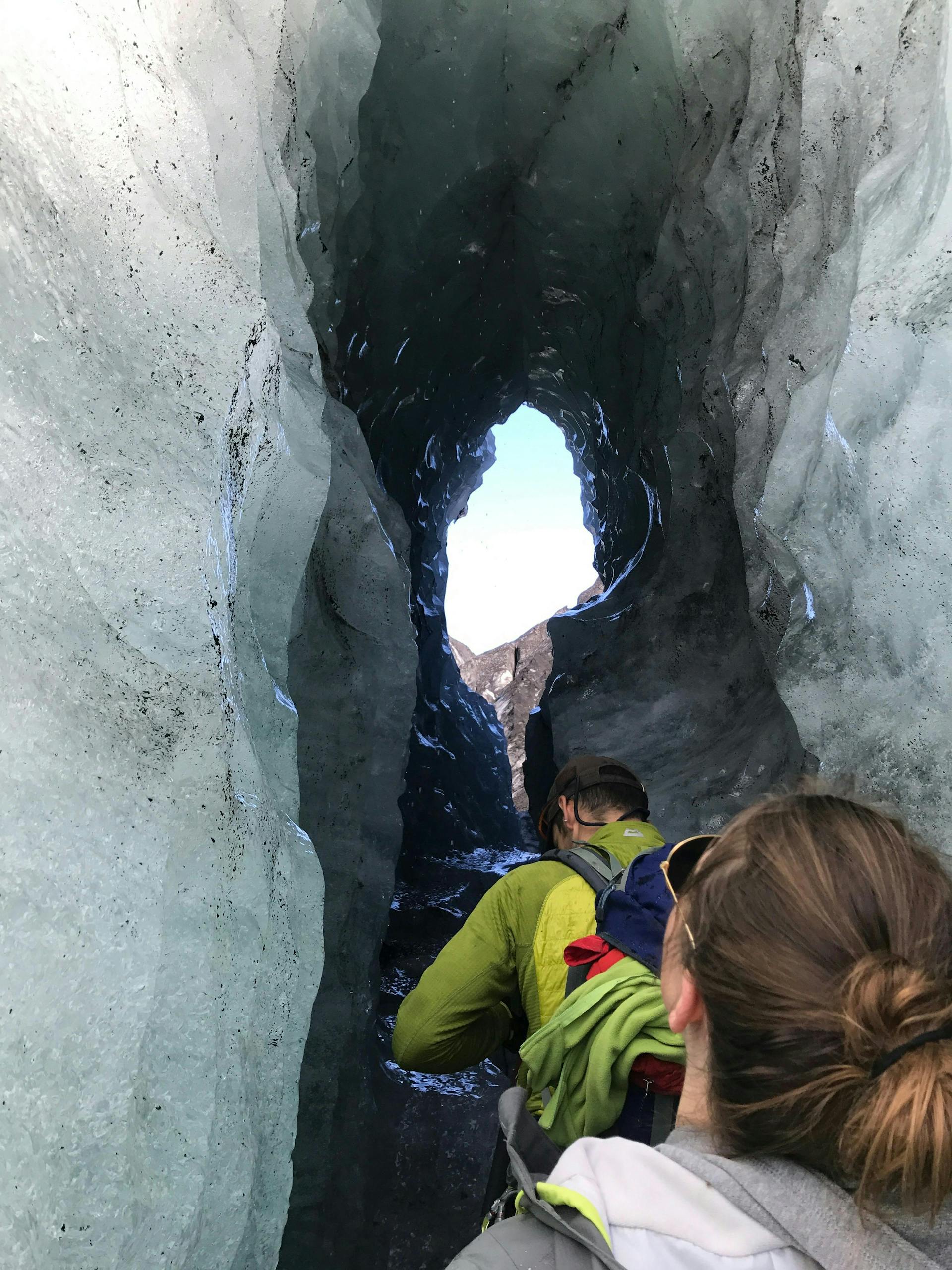 Ice tunnel in Solheimajokull in Iceland
