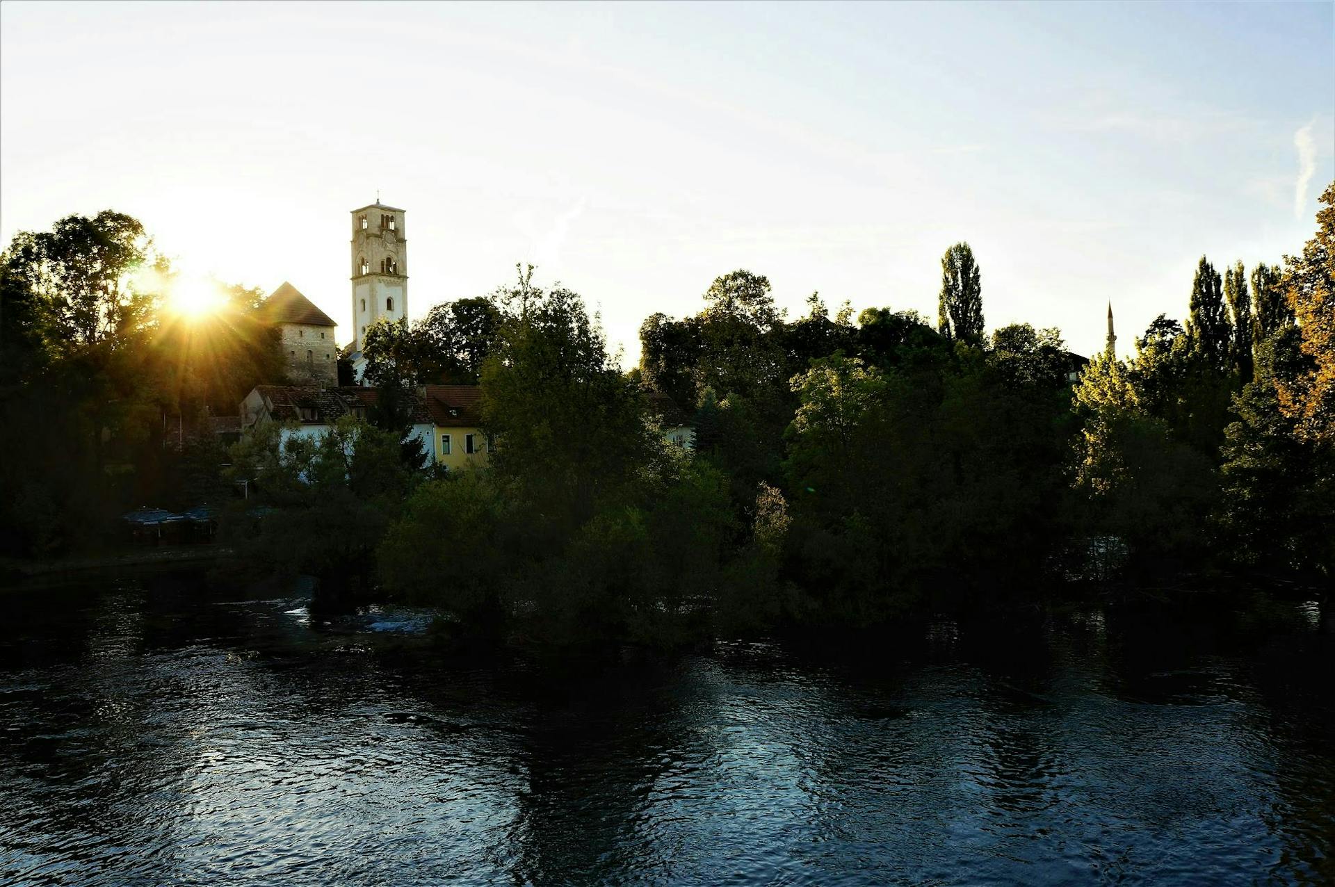 Sunset in Bihac by the Una river. 