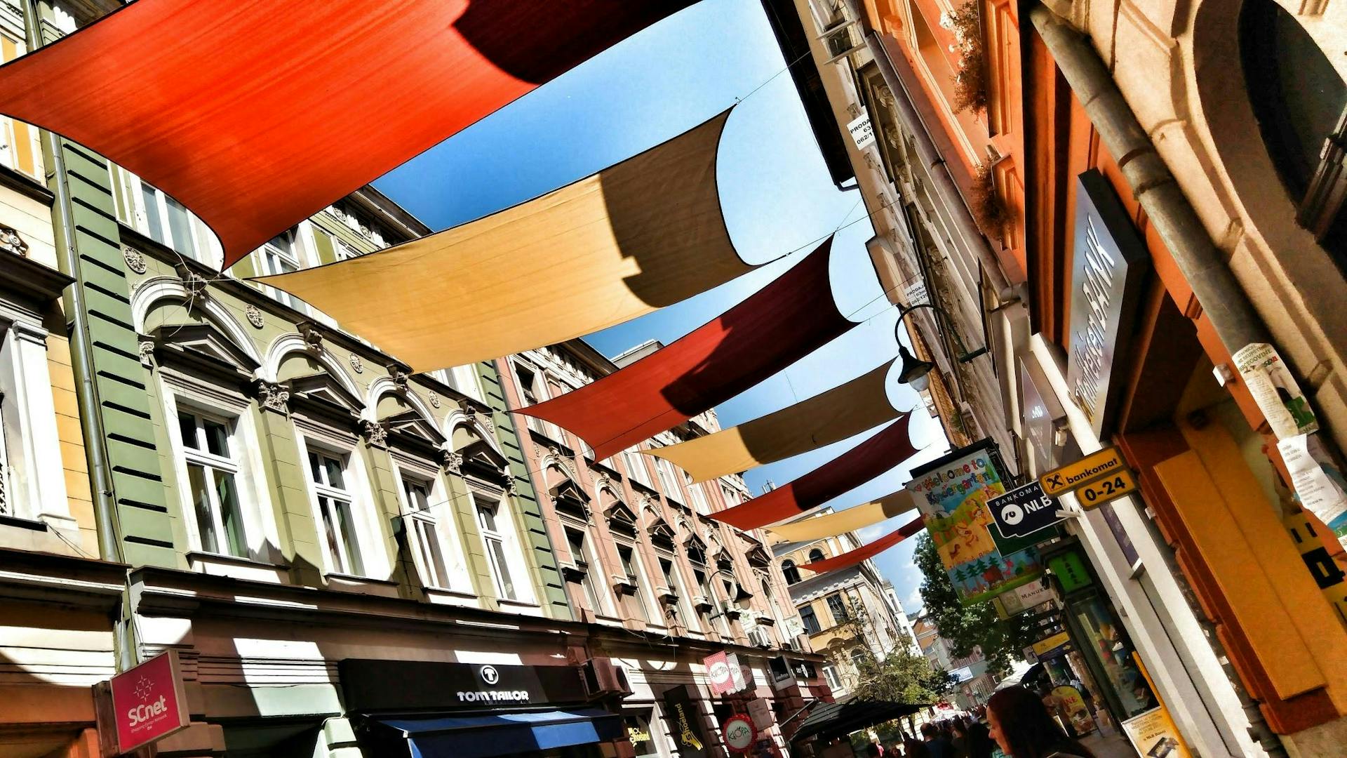 A colourful street.