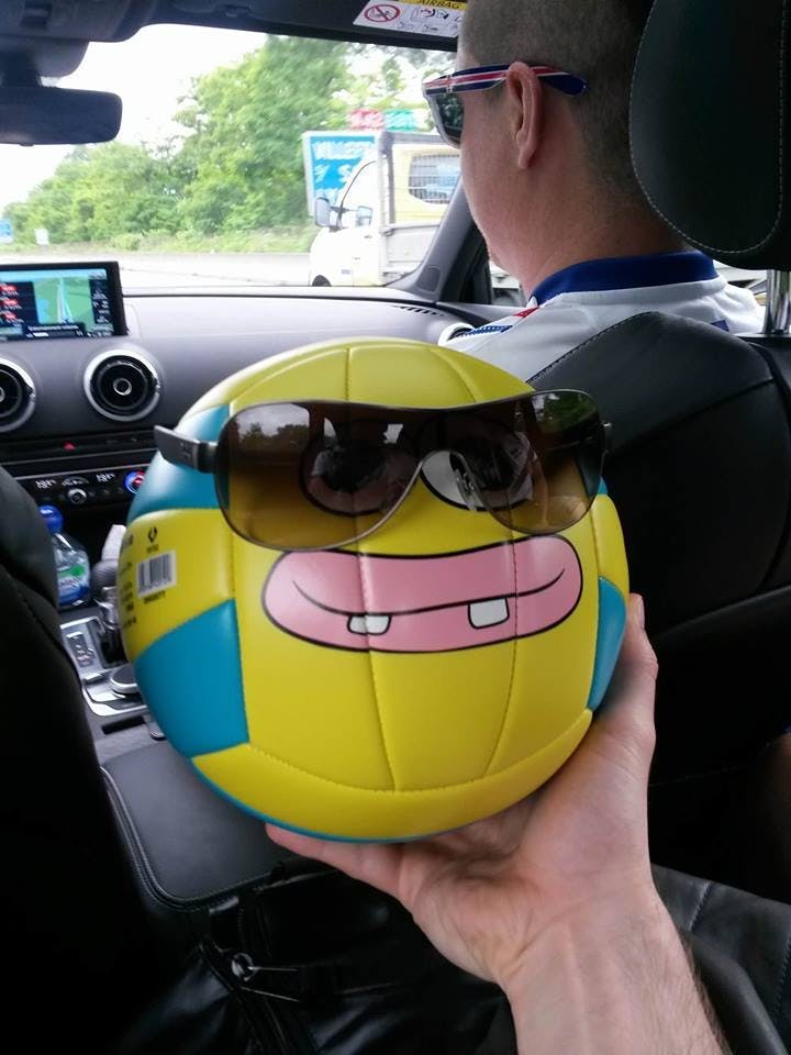 A ball, wearing sunglasses.