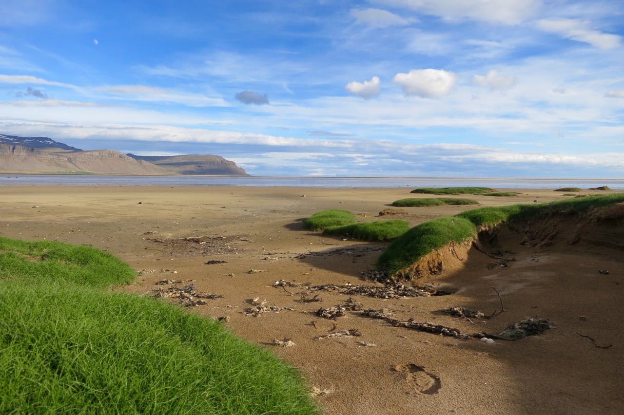 Rauðisandur beach and blue sky. Southern part of the Westfjords (Vestfirðir) of Iceland.