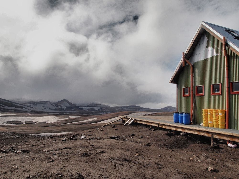 A mountain hut at Hrafntinnusker, the Icelandic Highlands. 