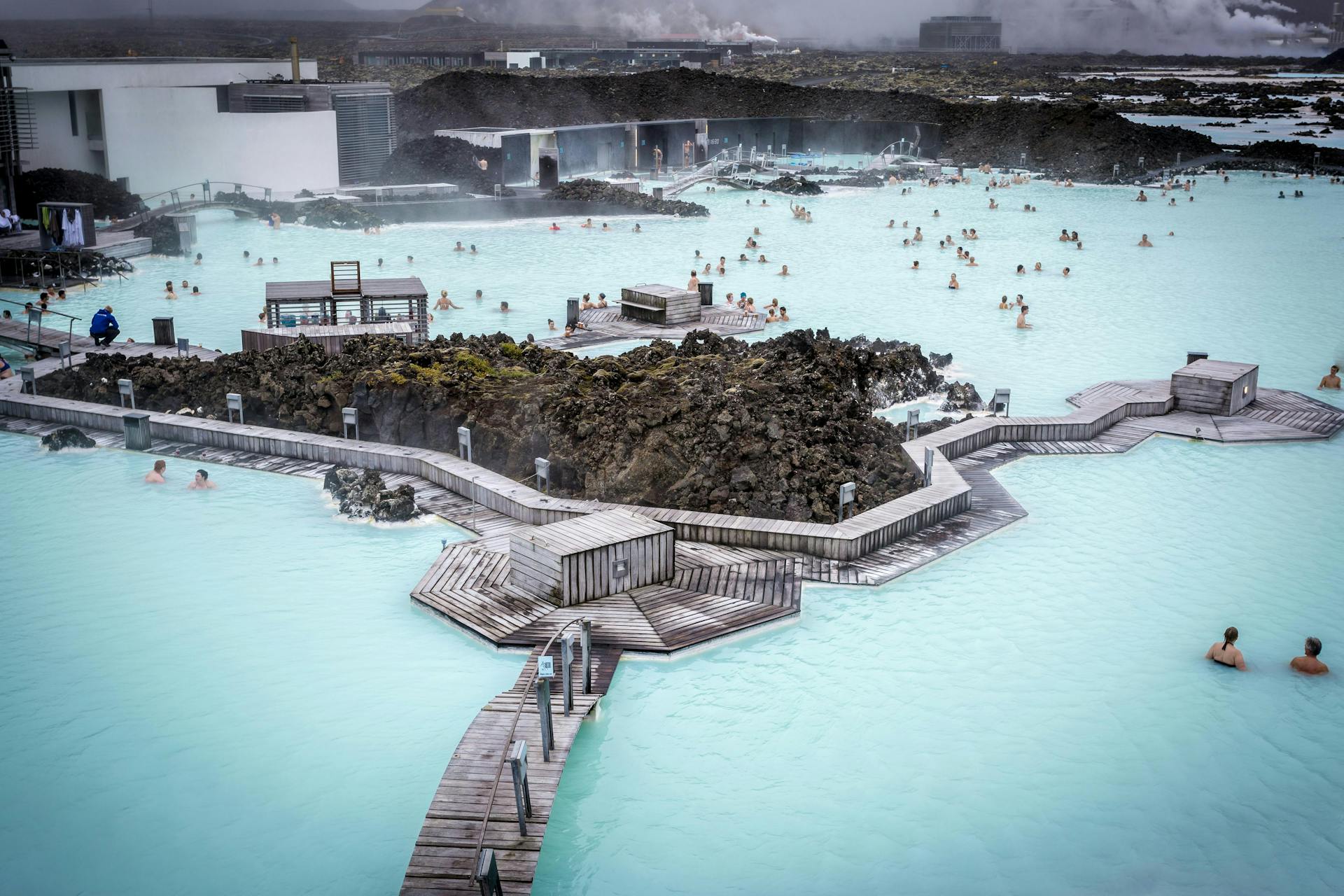 The Blue Lagoon, Iceland, seen from air. 