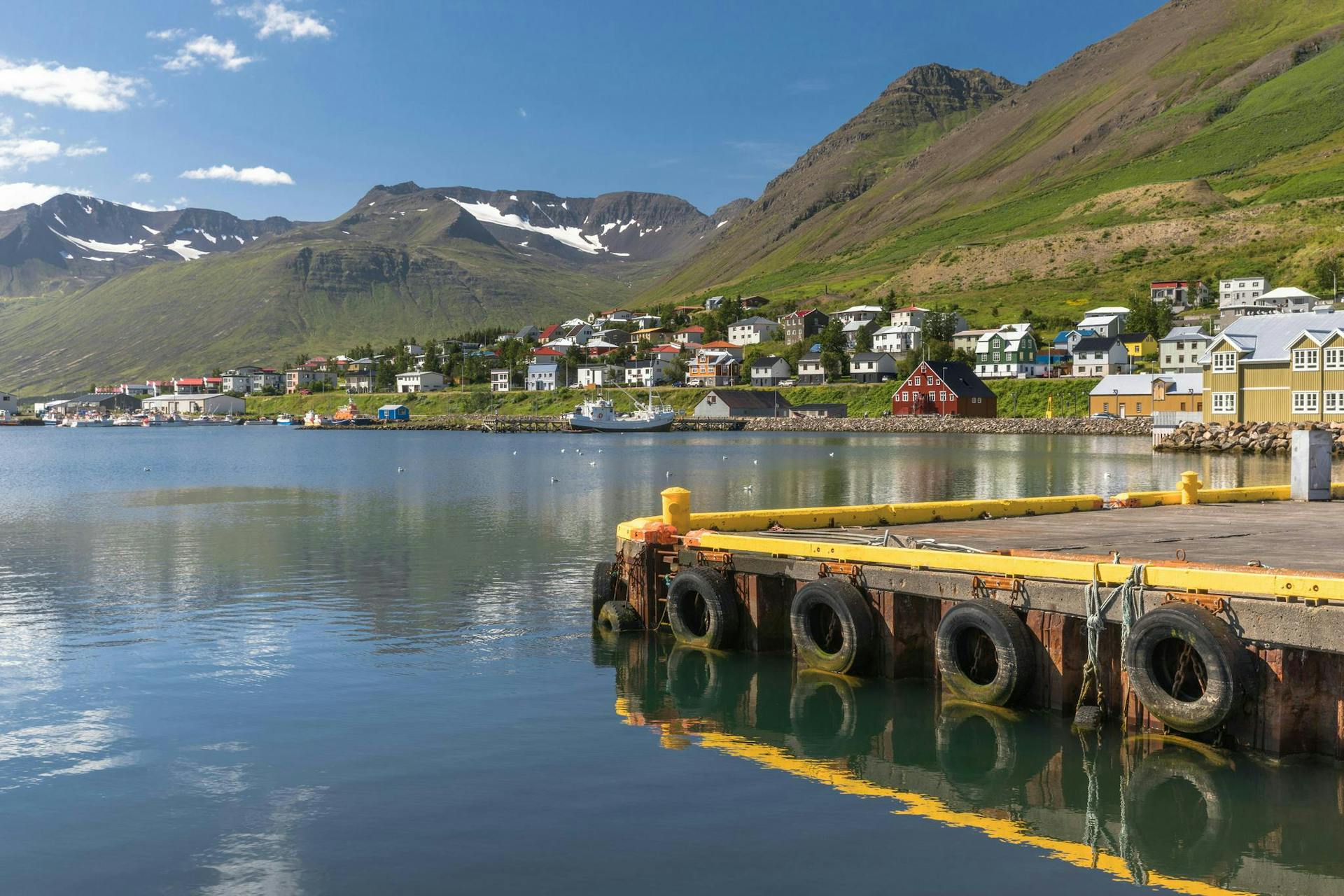 The pier of Siglufjörður in the sun. 
