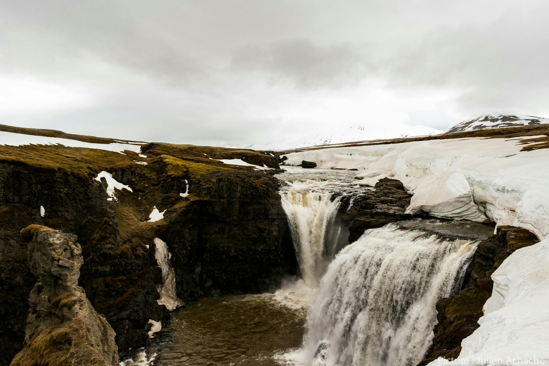 Snow and waterfall - Laugarfell, east iceland