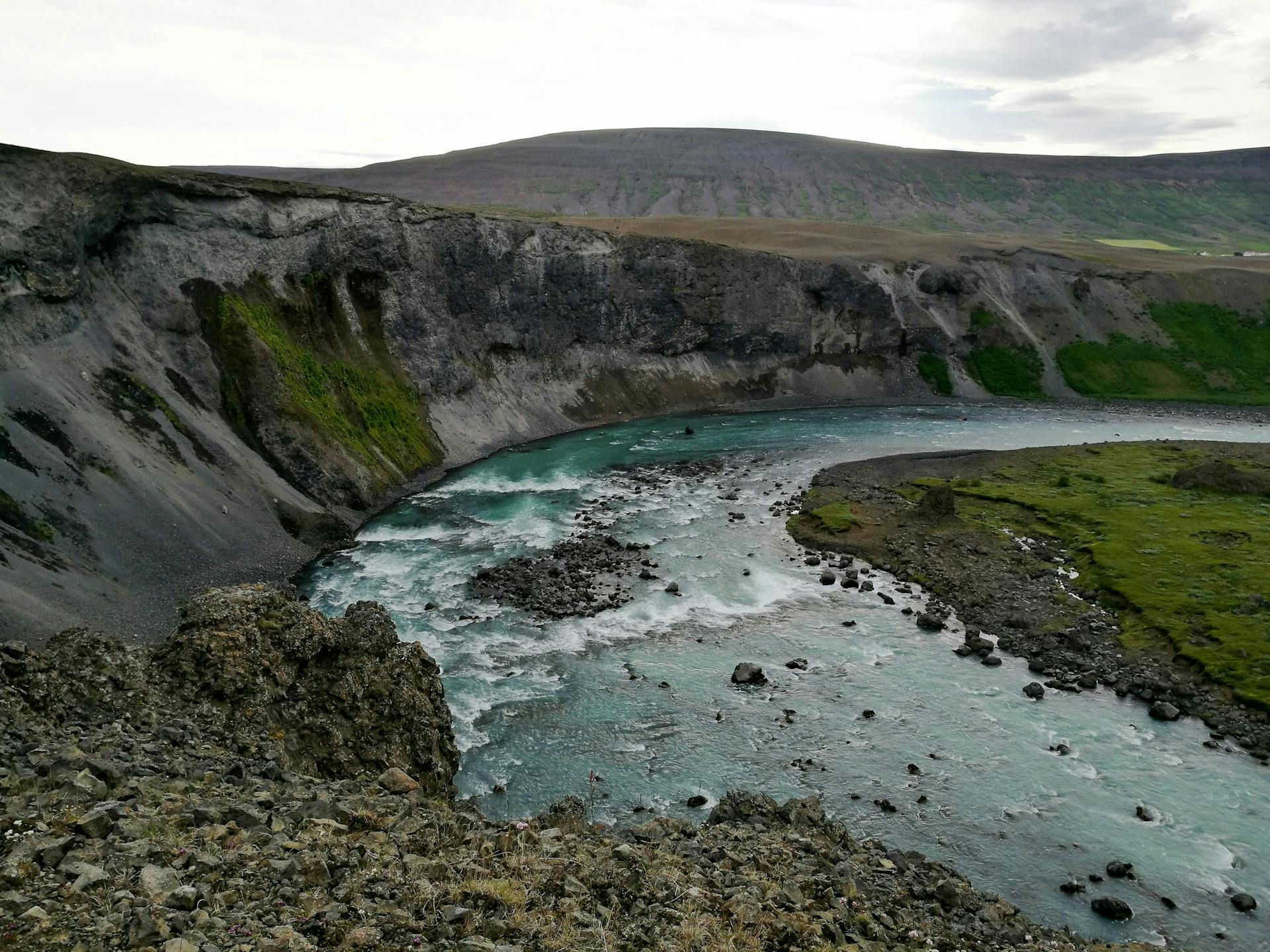 Glacial river coming down from Aldeyjarfoss waterfall in north Iceland