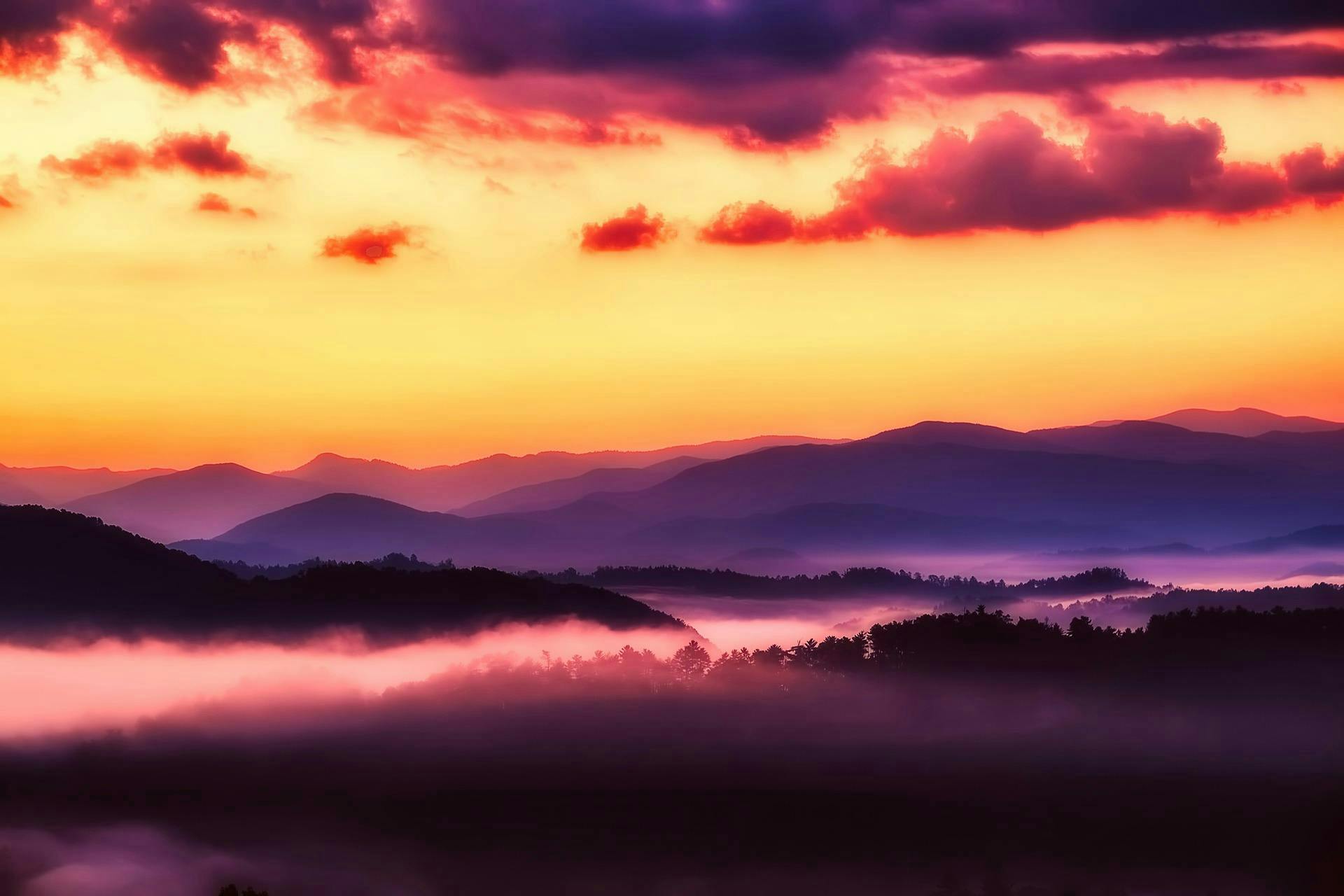 The Great Smoky Mountains National Park at dusk. 