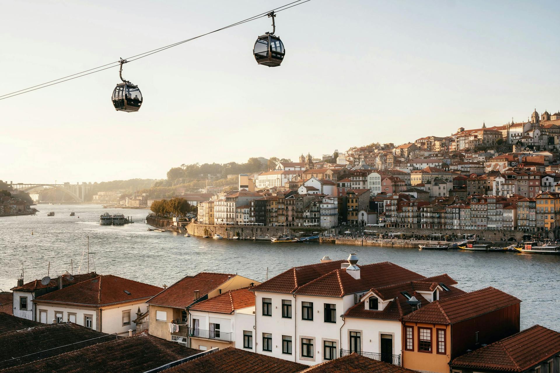 A funicular over the old town of Porto. 