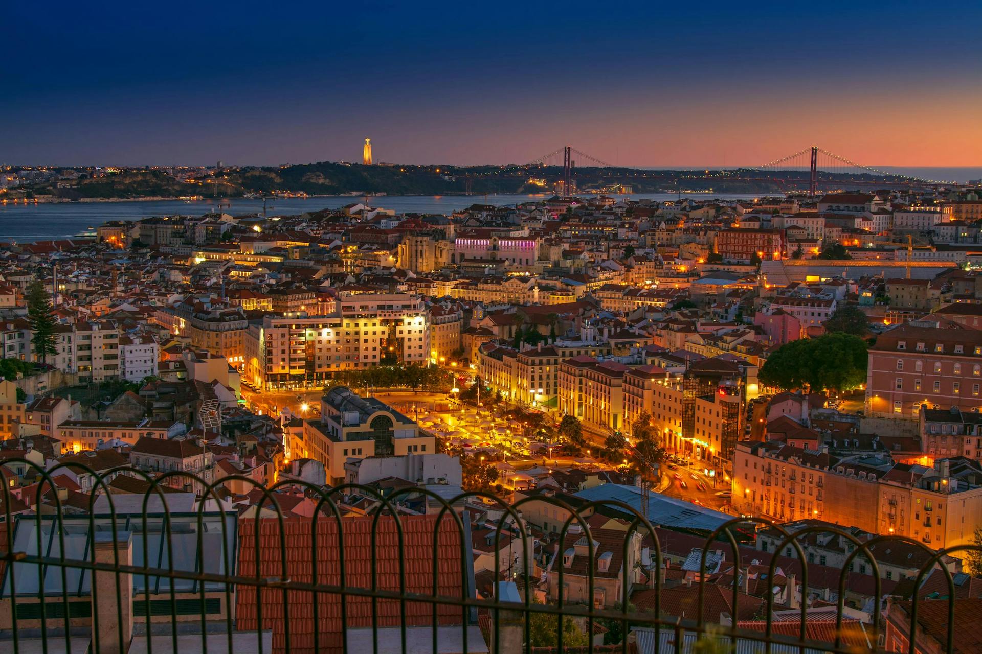A view over Lisbon at dusk. 