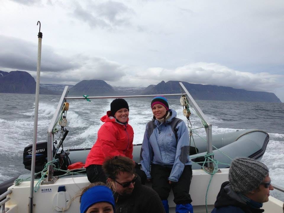 Friends on a boat, heading towards Hornstrandir, Iceland